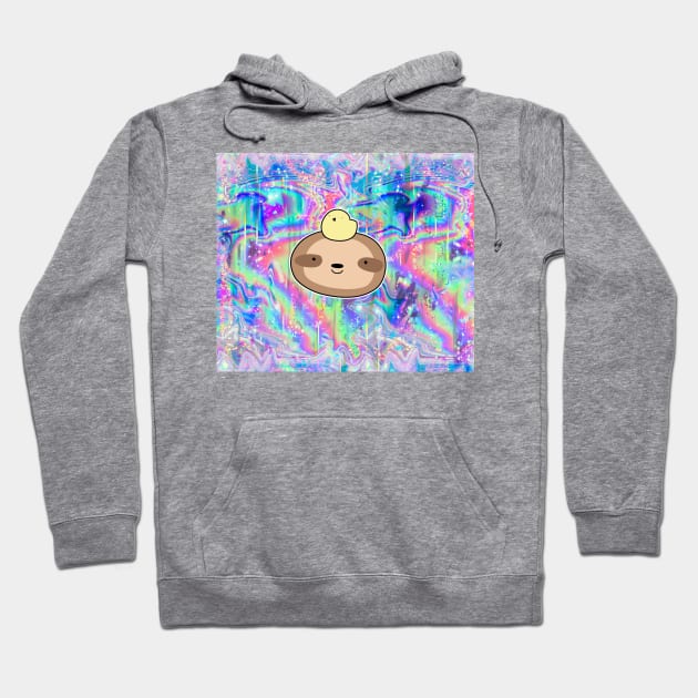 Sloth Face and Chick Rainbow Holographic Hoodie by saradaboru